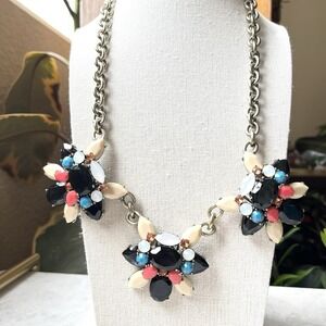 TALBOTS Colorful Chunky Floral Rhinestone Statement Bib Necklace 19"